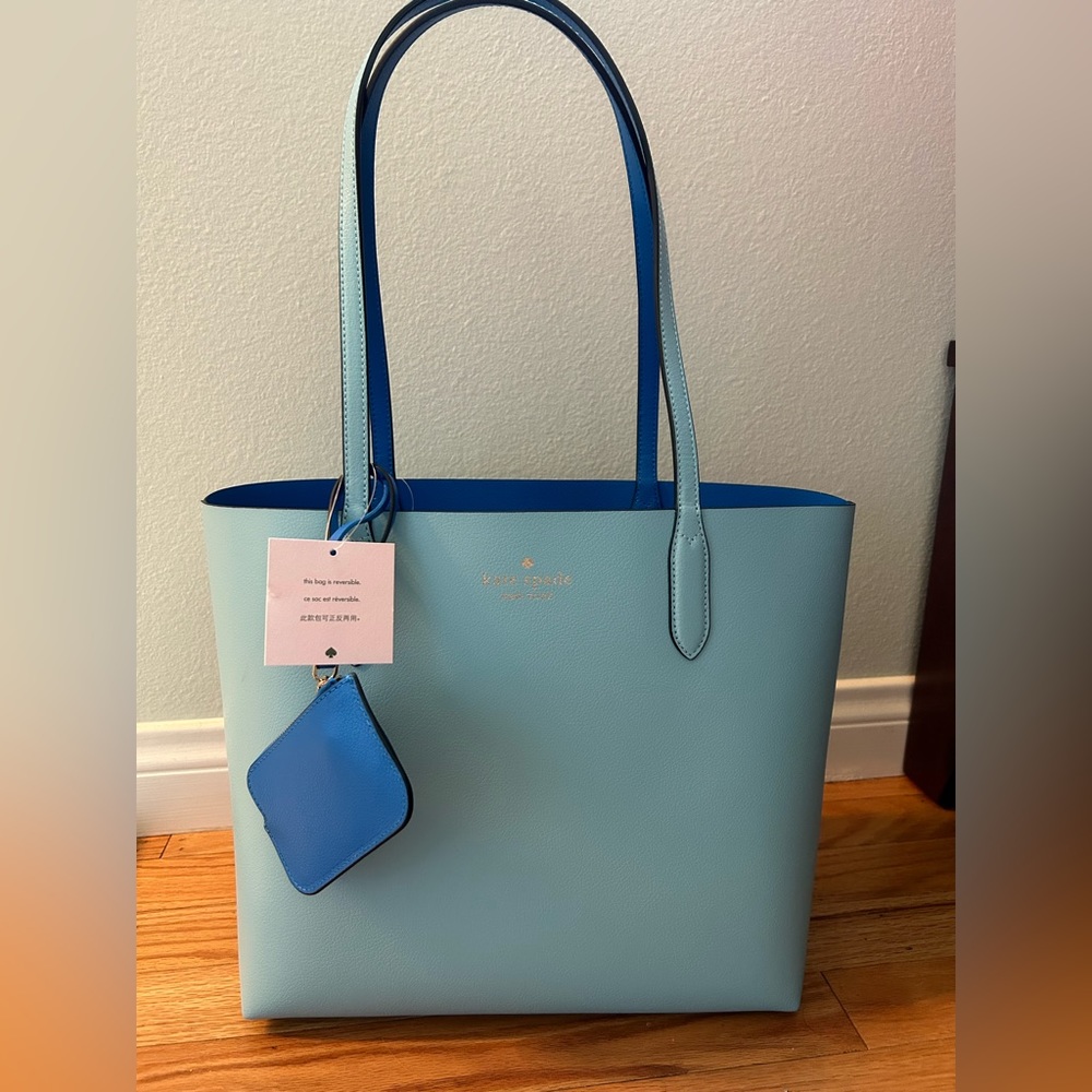 Kate Spade Reversible Tote in blue with coin purse NWT